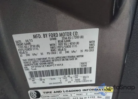2013 Ford F-150 Platinum from USA, damaged, VIN 1FTFW1ET4DFC11013